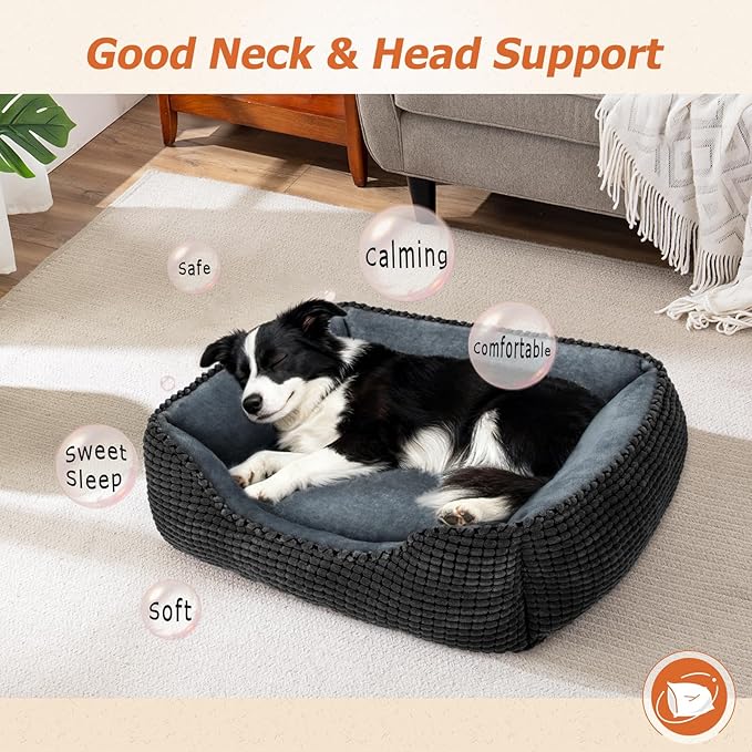 MIXJOY X-Large Dog Bed for Large, Medium, Small Dogs - Rectangle, Washable, Orthopedic, Soft Calming Sleeping Puppy Bed - Durable Pet Cuddler with Anti-Slip Bottom - XL (35"x25"x9")