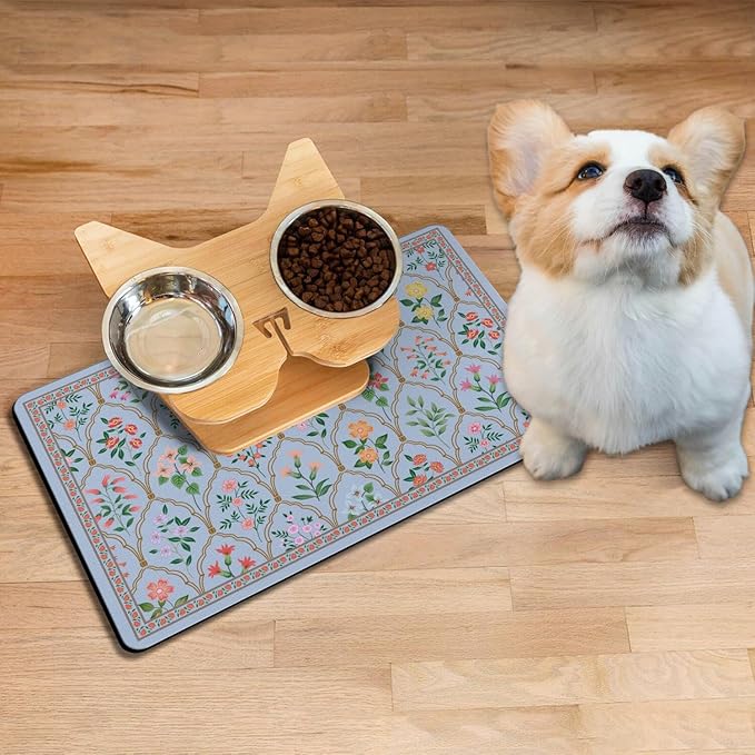 Absorbent Pet Dog Bowl Mat for Food and Water, Pet Cat Food Feeding Mat with Non Slip Rubber Backing, Dog Food Mats for Floors Waterproof, 24"x32"