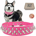 TEEMERRYCA Adjustable PU Leather Spiked Studded Dog Collars with a Squeak Ball Gift for Small Medium Large Pets Like Cats/Pit Bull/Bulldog/Pugs/Husky, Hot Pink, XS 8.3"-10.6"