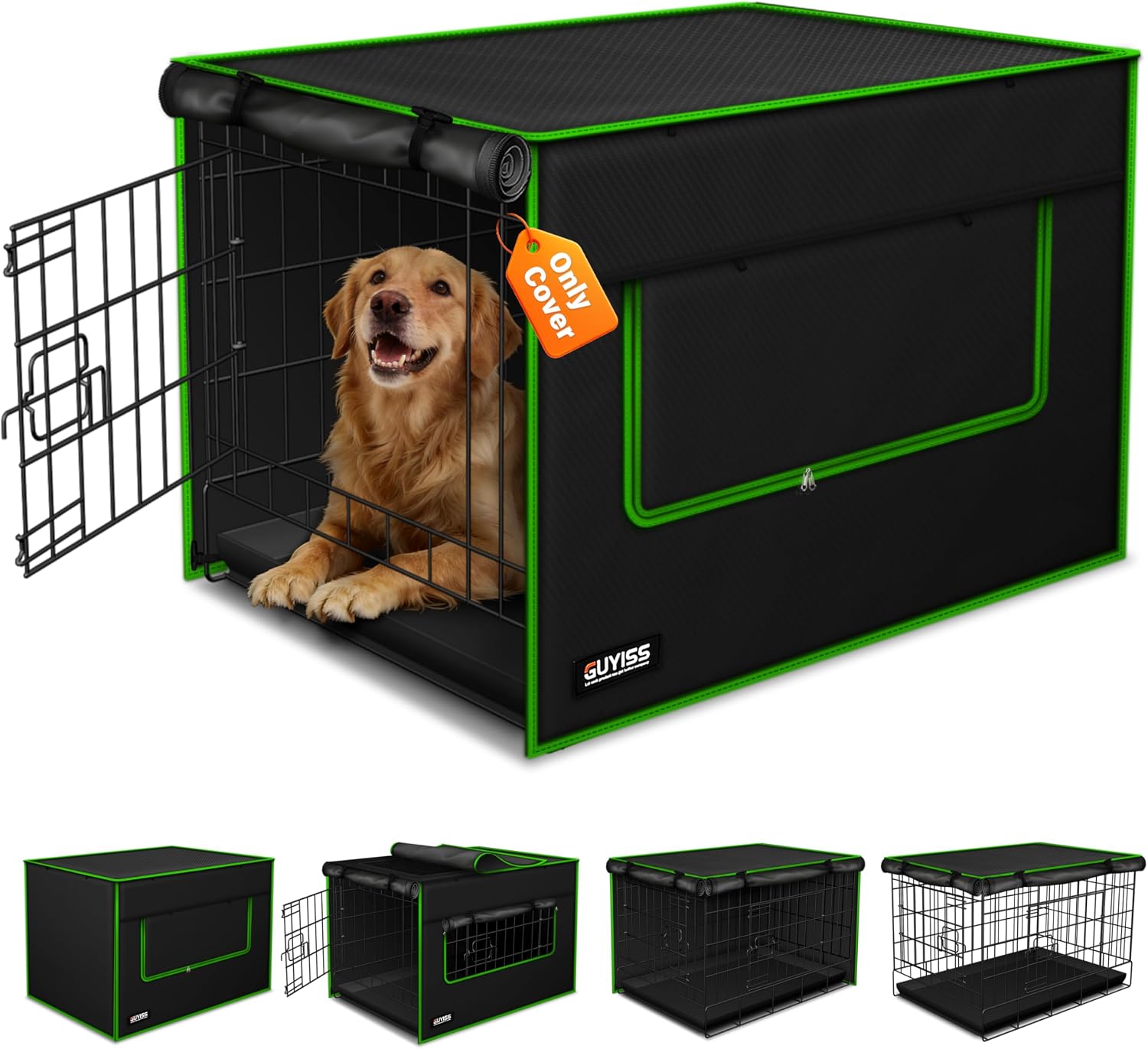 30In Ventilated Dog Crate Cover, Double Windows&Top Breathable Mesh. | Indoor Outdoor Kennel Cover, 900D Waterproof Oxford Cloth, All Sides Open, Universal Fit 1 2 3 Door 30 Inch Wire Dog Crate.