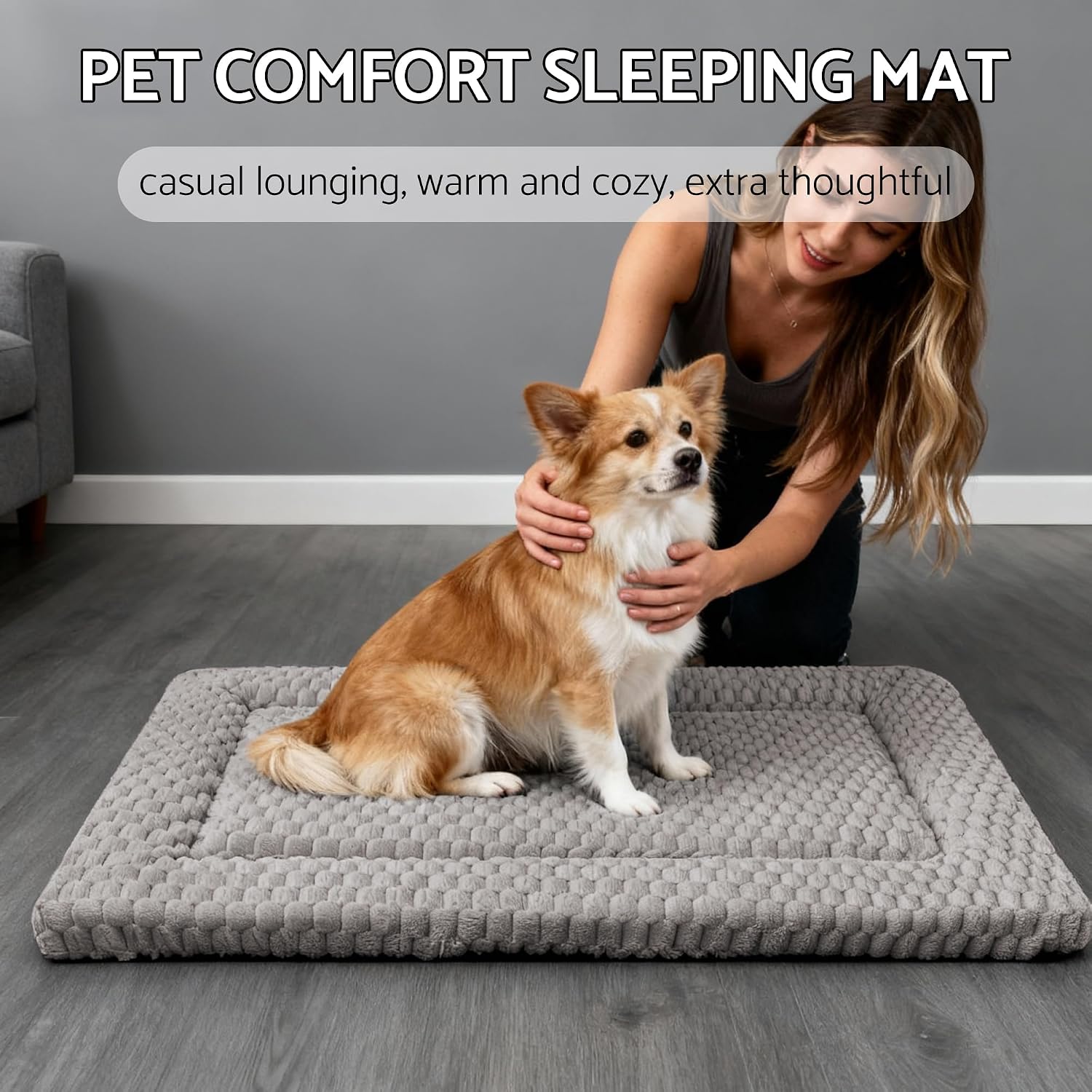 Dog Bed Mat - Dog Crate Pad - Reversible Mat for Pet Comfort - Soft Bed Crate Pads for All Seasons - Durable, Machine Washable Mat for Crates, Travel, and Home (Light Gray, 30" L*20" W*1.5" Th)