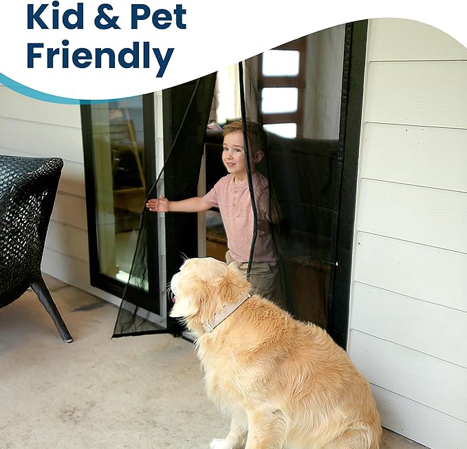 Flux Phenom Magnetic Screen Door (2 Pack) - Bugs Out, Breeze in - 9min Install Auto-Sealing Heavy Duty Double Stitched Mesh, Hands Free Sliding & Patio Doors Net, Pet & Kid Friendly, 38 x 82 Inch