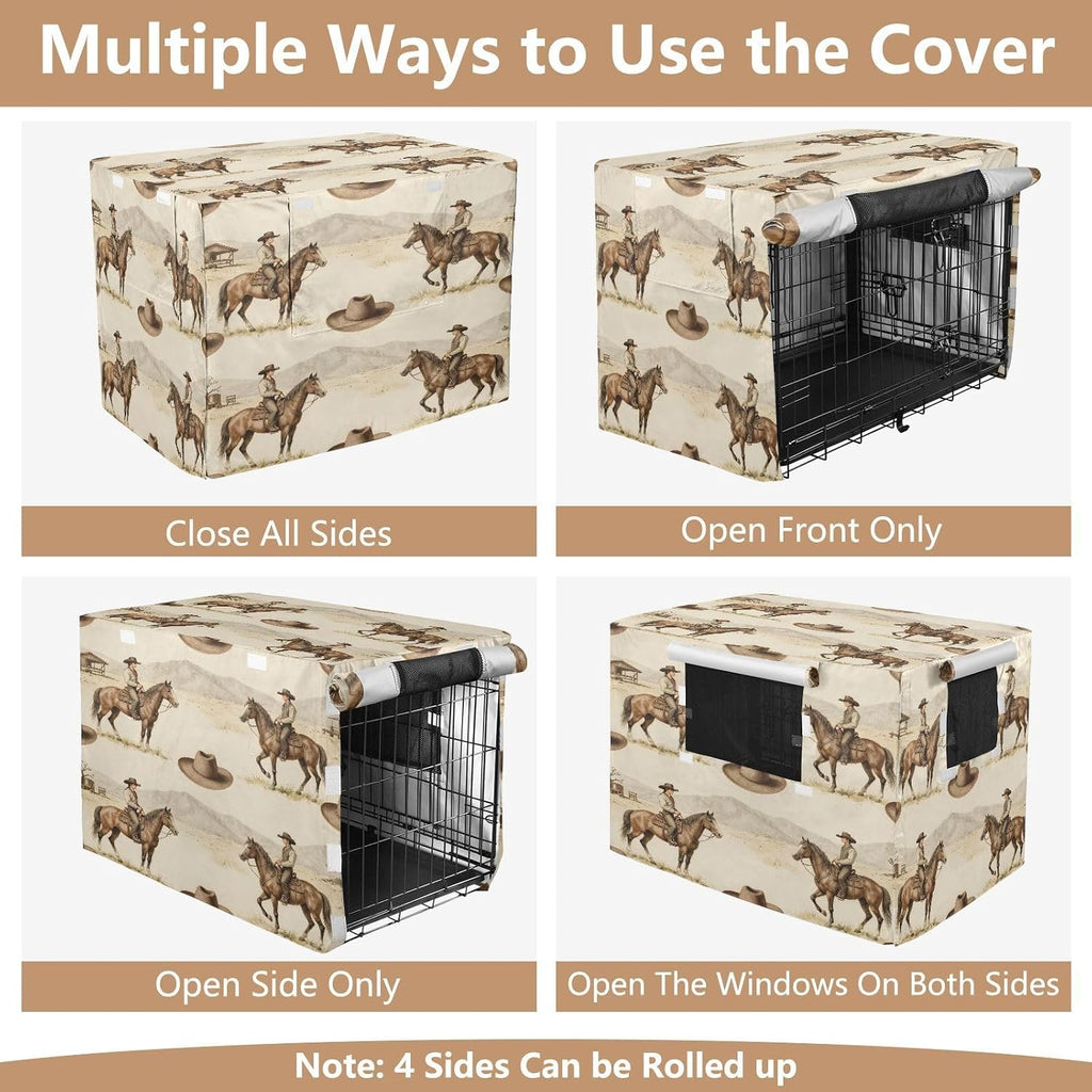 Vintage Western Cowboys Dog Crate Covers Breathable Dog Kennel Cover Windproof Waterproof Privacy Shading Fit for 48IN Wire Dog Cage