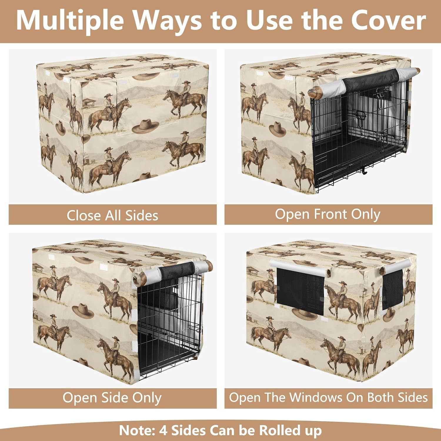 Vintage Western Cowboys Dog Crate Covers Breathable Dog Kennel Cover Windproof Waterproof Privacy Shading Fit for 48IN Wire Dog Cage