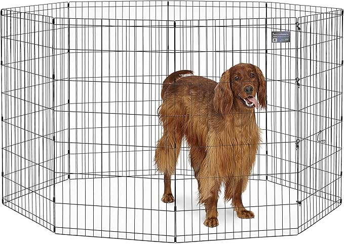 MidWest Homes for Pets Folding Metal Dog Exercise Pen, Indoor/Outdoor Playpen with No Door, Provides 16 Sq Feet of Play Space, 42-Inches Tall, Black E-Coated