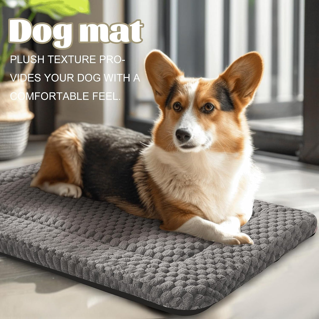 Dog Bed Crate Mat, Soft Durable Washable Anti-Slip Kennel Pad for Dogs & Cats, Reversible (Light Gray, S(24"*18"*1.5"))