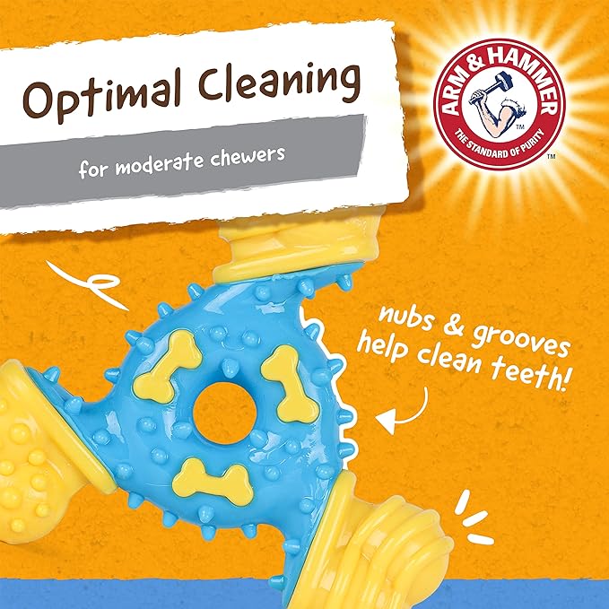 ARM & HAMMER for Pets Nubbies TriBone Dog Dental Toy Best Dog Chew Toy for Moderate Chewers Dog Dental Toy Helps Reduce Plaque & Tartar Peanut Butter Flavor Baking Soda (Pack of 24)
