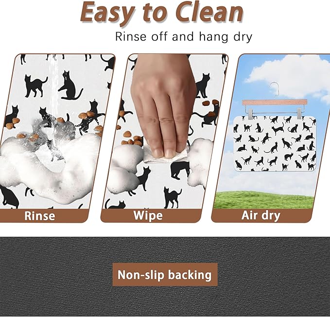 Funny Black Cat Dog Food Mat,Absorbent Pet Feeding Mat with Rubber Backing,Non-Slip Water Bowl Placemat,Indoor Pet Accessories Supplies 16"x24"