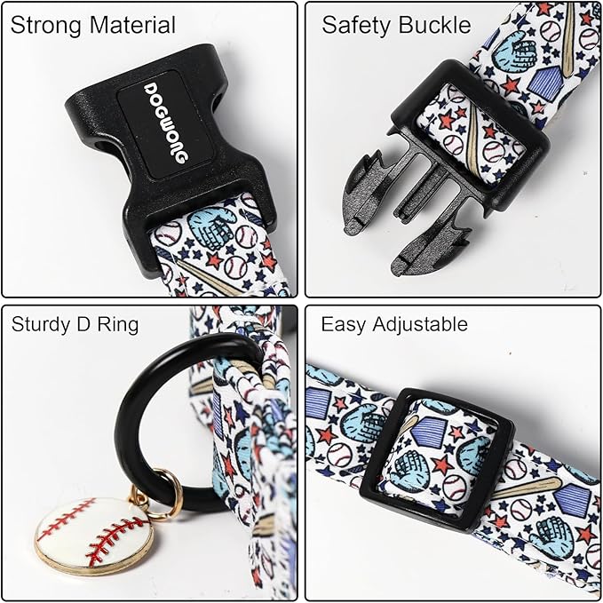 DOGWONG Baseball Dog Collar-Cute Boy Baseball Dog Collar, Adjustable Soft Male Dogs Collars for Medium Large Dogs, M