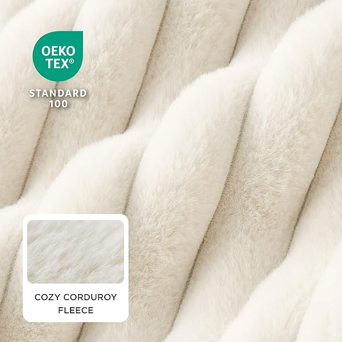 Bedsure ComfyFleece™ Cute Dog Beds Large Sized Dog - Washable Furry Pet Beds, Rectangle Orthopedic Corduroy Fleece Puppy Beds with Removable Zipper Cover, 36x27x8inches, Cream