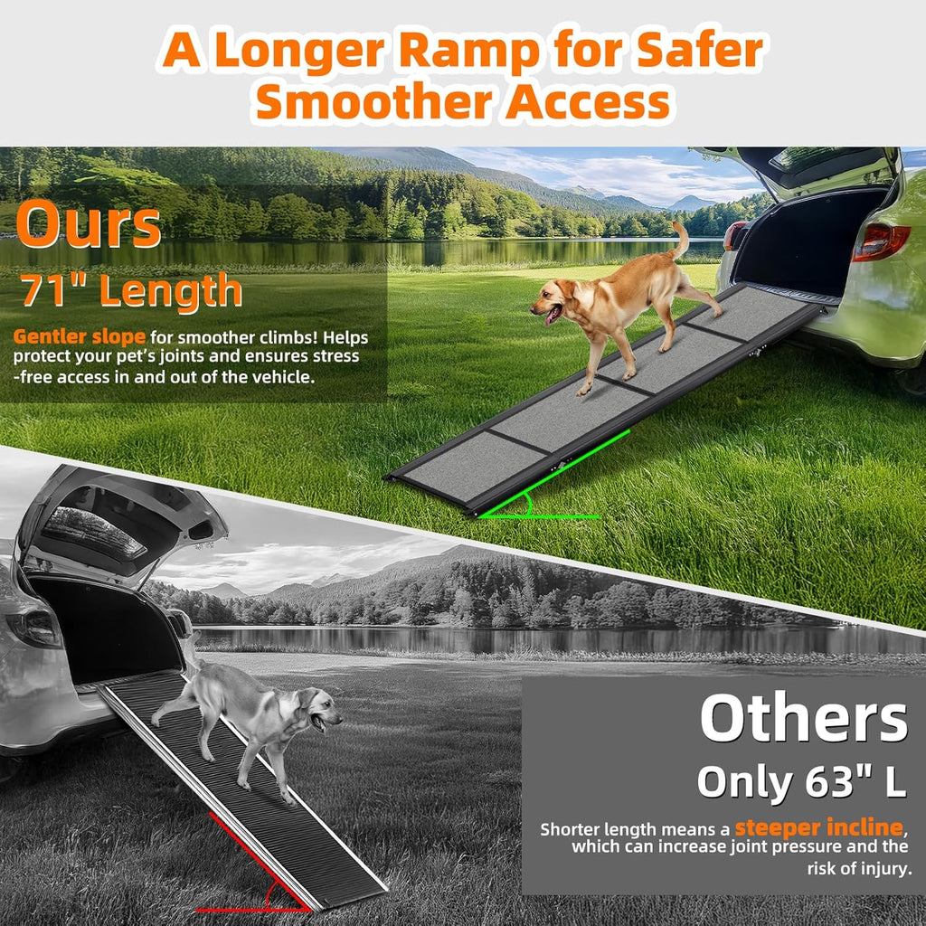 Dog Ramp for Car 𝟕𝟏”𝐱𝟐𝟎” Large Folding Pet Stair Ramps for Truck, SUV, with Non-Slip Surface, Up to 250LBS, Outdoor Dog Car Ramp for Medium & Large Dogs, Portable Pet Steps