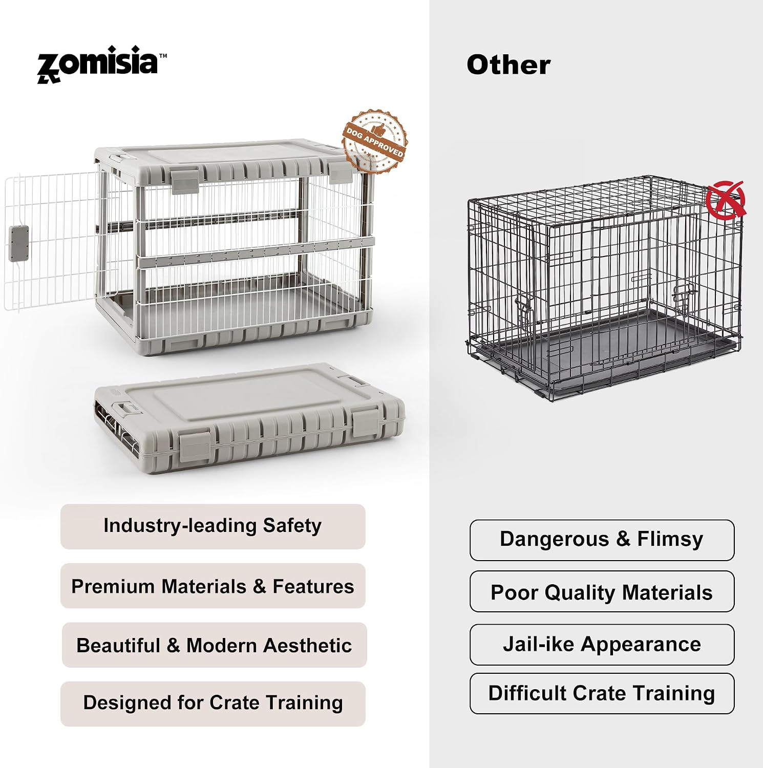 ZOMISIA Collapsible Dog Crate for Dogs - 28" L Heavy Duty Dog Kennel No Tools Required with 4 Sides Steel Foldable Cage for Dogs Indoor Furniture, Portable Carrier with 2 Smooth Wheels, Beige