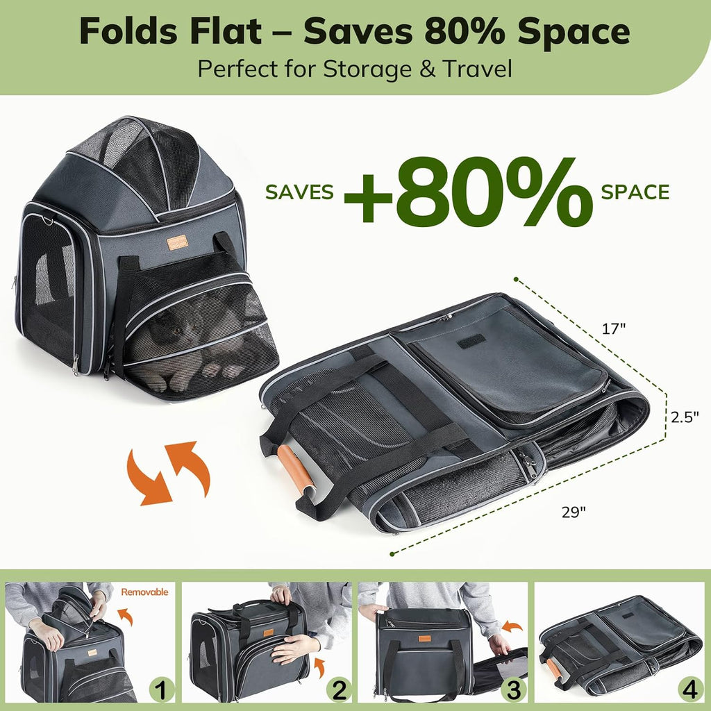 Morpilot Top and Side Expandable Cat Carrier for Pets up to 20lbs | Airline Approved Collapsible Soft-Sided Pet Carrier for Car Rides and Vet Visits (Dark Gray)