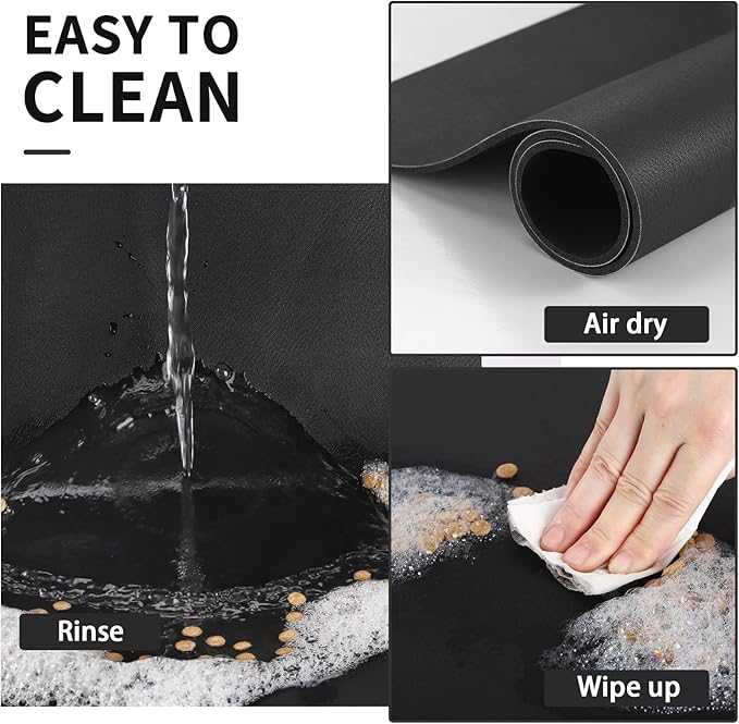 Dog Food Mat - Absorbent Cat Mat for Food and Water, No Stains Pet Feeding Bowl Mat, Easy to Clean Pet Placemats, Quick Dry Dog Water Dispenser Mat for Messy Drinkers | Paw Black 18"x 28"