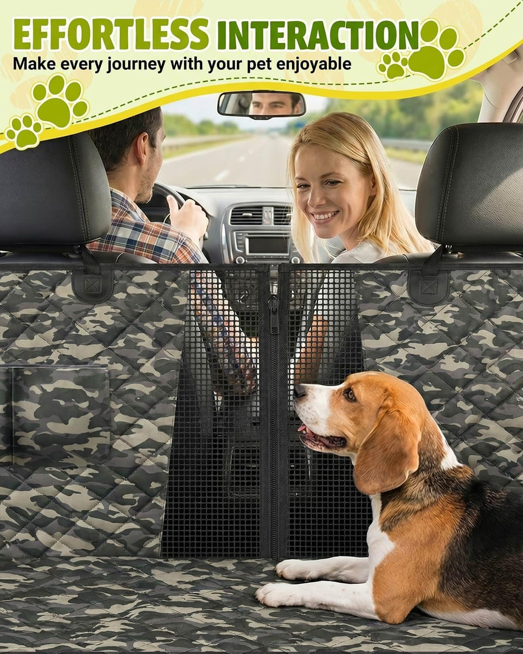 Dog Car Seat Cover, 600D Heavy Dute Car Seat Cover for Dogs Pets, 100% Waterproof Anti-Scratch Nonslip Dog Hammock for Cars, Seat Covers Protector with SeatBelt for Sedan SUV Truck Standard Camo