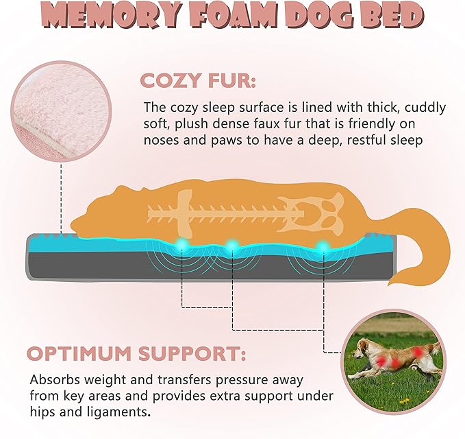 Memory Foam Medium Dog Bed, Cooling Dog Beds for Medium Dogs, Washable Orthopedic Pet Bed for Crate with Joint Relief Memory Foam, Waterproof Liner and Plush Cover (Pink)