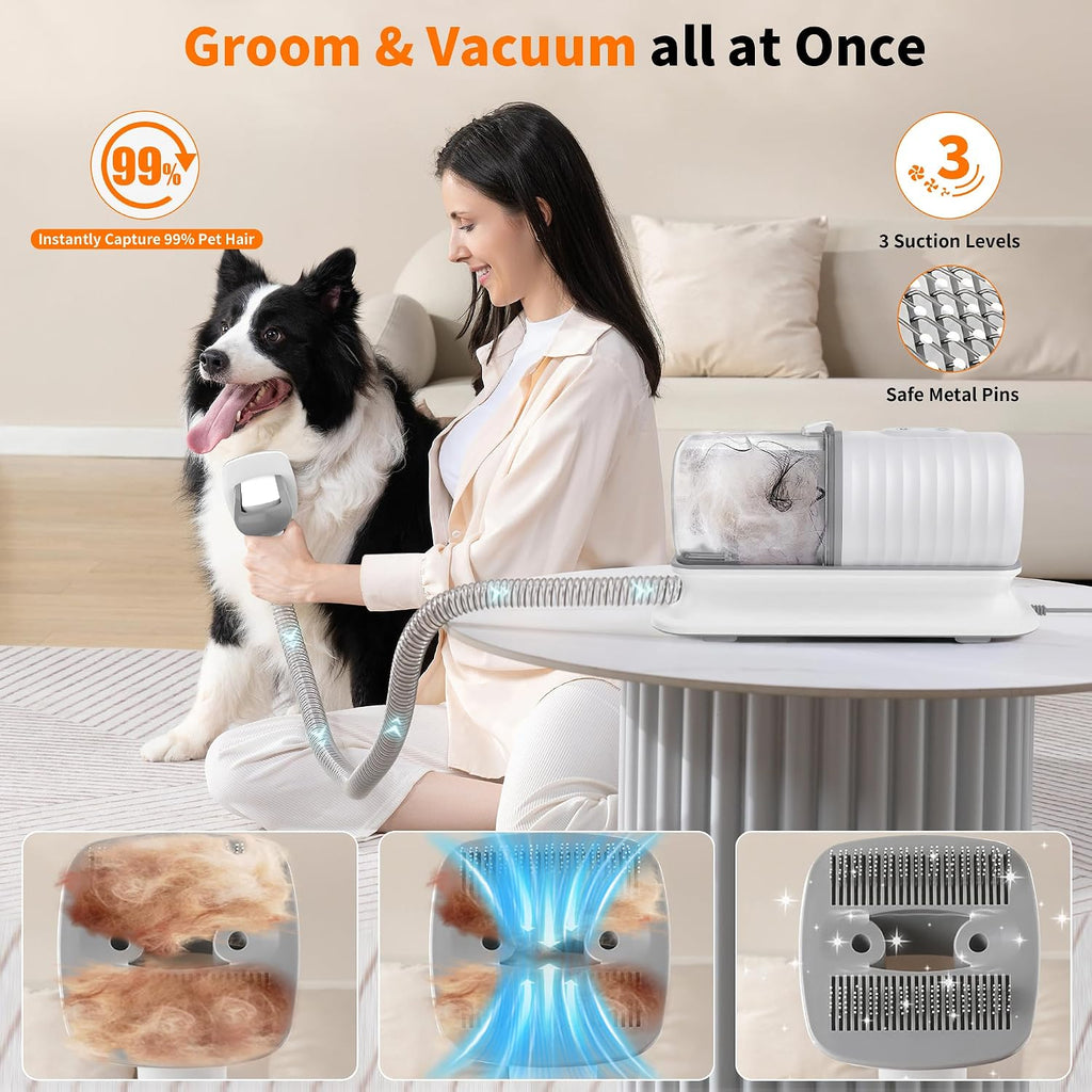 binROC 4-in-1 Dog Grooming Vacuum Kit for Pet Hair Shedding & Home Cleaning | 13000Pa Strong Suction, 3 Suction Settings, Grooming Brush, Cleaning & Crevice Tool, 4 Guard Combs, 1.5L Dust Cup