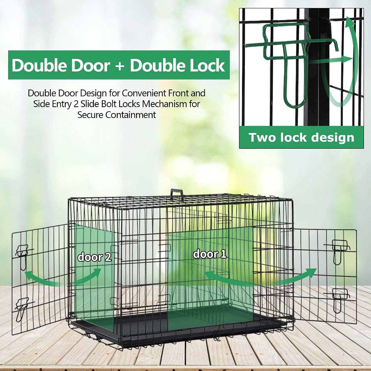 30 Inch Medium Dog Crate, Heavy Duty Dog Crates for Medium Dogs, Metal Wire Folding Dog Cage with Removable Trays, Locks, Double-Door, Divider Panel, Handle, Puppy Crate Pet Crate (30 in, Black)