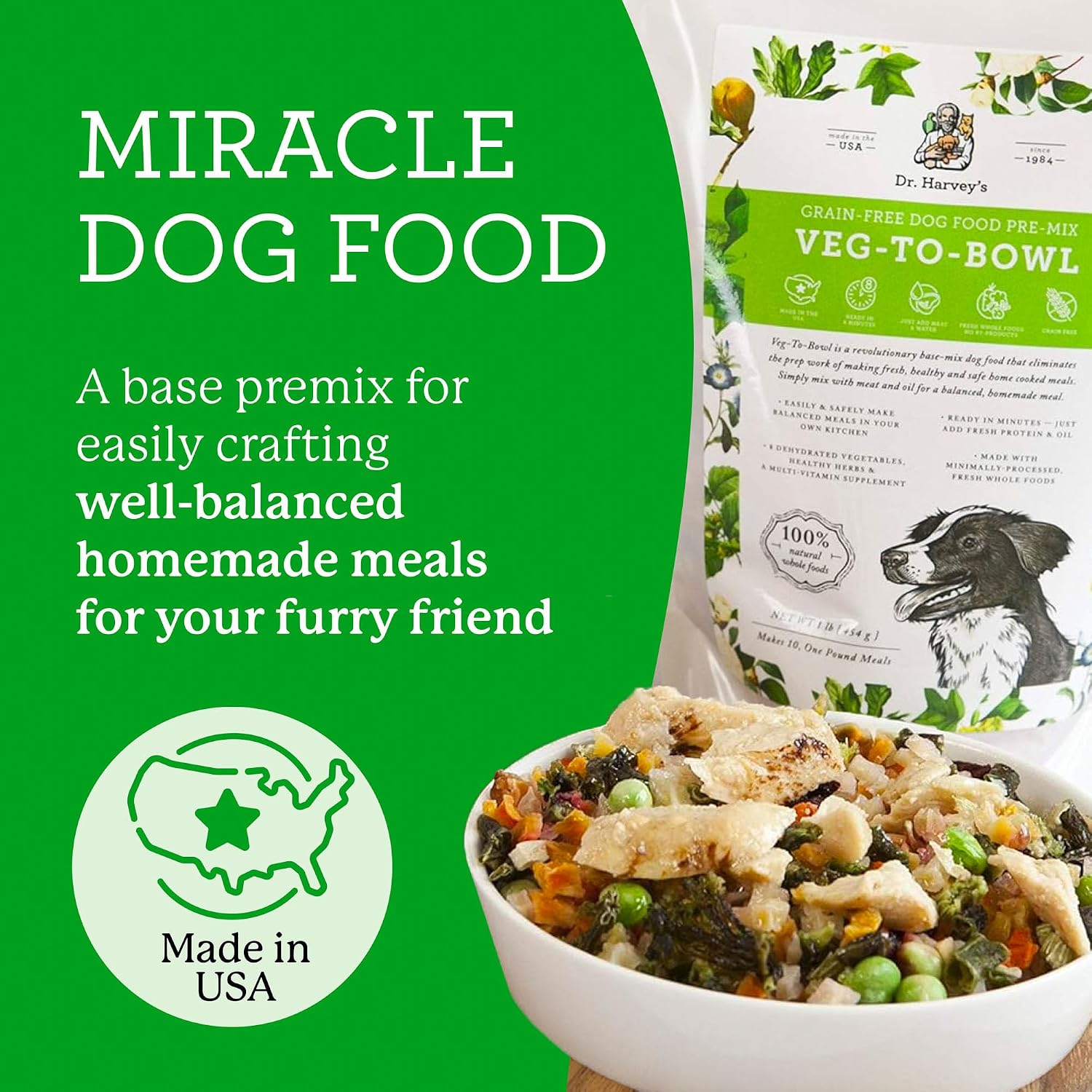 Dr. Harvey's Veg-to-Bowl Dog Food, Human Grade Dehydrated Base Mix for Dogs, Grain Free Holistic Mix (3 Pound) | Dehydrated - Holistic Mix