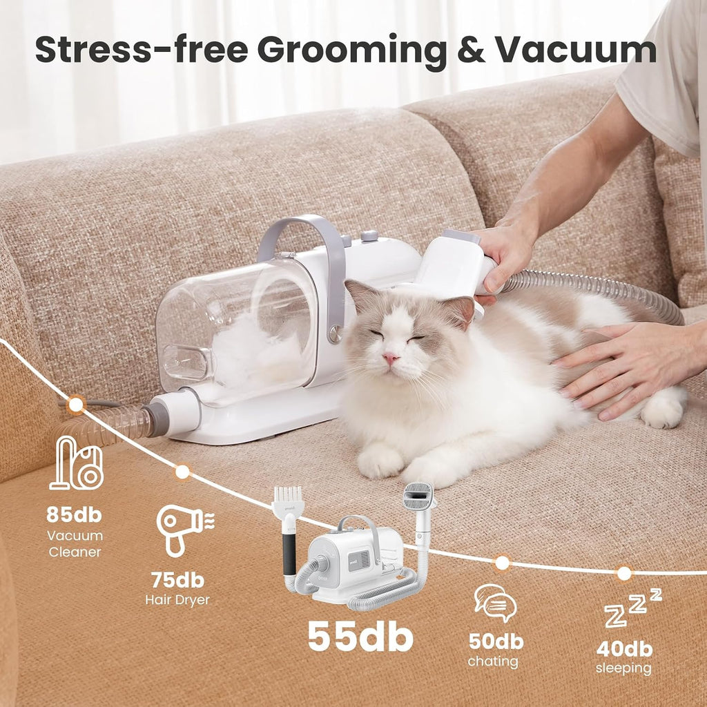 Pecute 7-in-1 Dog Grooming Vacuum & Dryer for Heavy Shedding | 10000Pa suction, adj suction & temp, home & salon use, 55dB low noise, 1.7L dust cup, reduces flying hair, easy cleanup