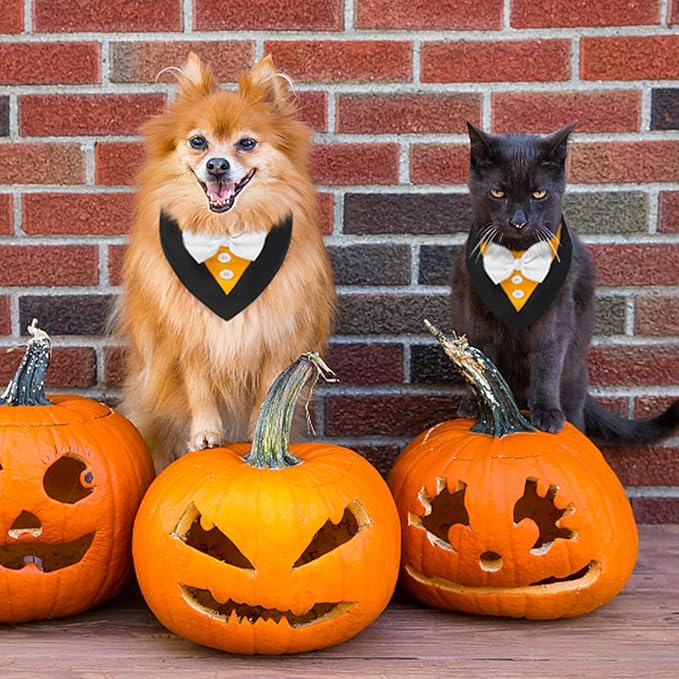 FUAMEY Dog Tuxedo Halloween for Large Dogs,Dog Formal Suit Dogs Attire Pet Bow Tie Puppy Party Costumes Cat Tux Outfits Pets Bandana Cosplay Adjustable Bowties Thanksgiving Halloween L