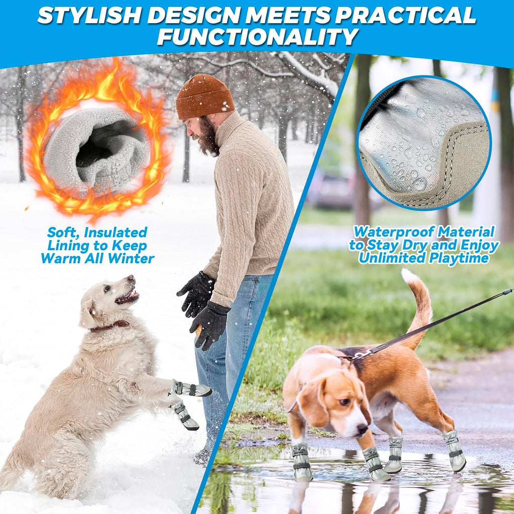 Dog Shoes Large Size Dogs, 4PCS Waterproof Dog Booties-Dog Boots & Paw Protectors, Medium Shoes for Dogs with Reflective Strip, Anti-Slip Sole for Rain, Snow and Summer Hiking. (8)