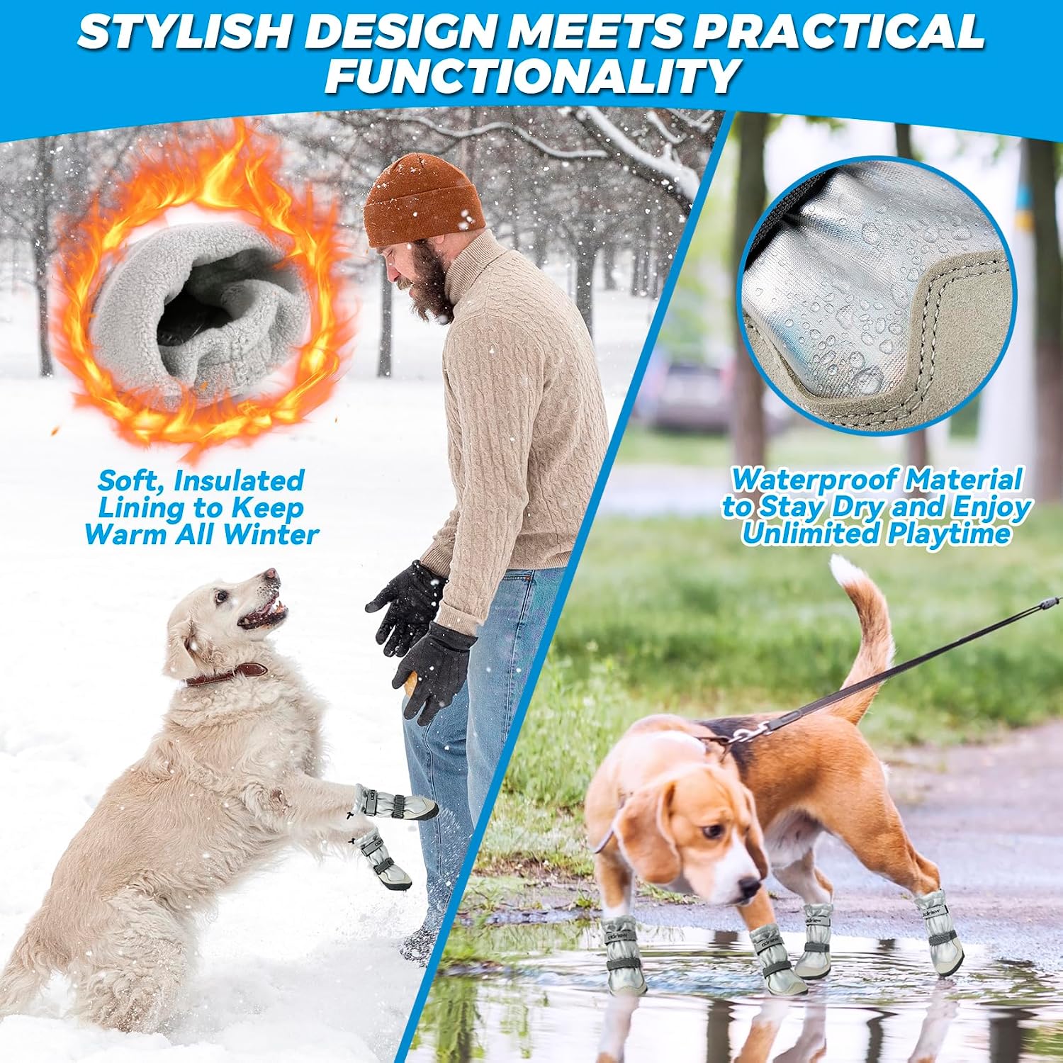Dog Shoes Large Size Dogs, 4PCS Waterproof Dog Booties-Dog Boots & Paw Protectors, Medium Shoes for Dogs with Reflective Strip, Anti-Slip Sole for Rain, Snow and Summer Hiking. (8)