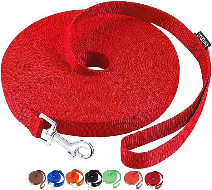 AMAGOOD Dog/Puppy Obedience Recall Training Agility Lead-15 ft 20 ft 30 ft 50 ft Long Leash-for Dog Training,Tie Out,Play,Safety,Camping (15Feet x 1Inch, Red)