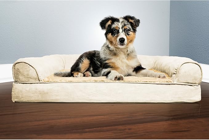 Furhaven Orthopedic Dog Bed for Medium/Small Dogs w/ Removable Bolsters & Washable Cover, For Dogs Up to 35 lbs - Plush & Suede Sofa - Gray, Medium