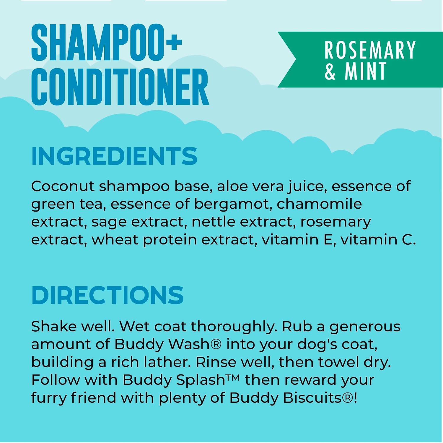 Buddy Grooming Wash 2 in 1 Dog Shampoo, Rosemary & Mint, 16 oz. Bottle