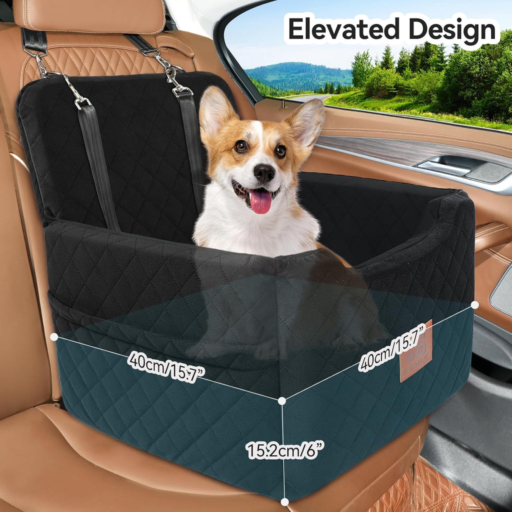 GL GLENSLAVE Dog Car Seat for Small/Medium Dogs Under 35lbs,Memory Foam Dog Booster Seats,Detachable and Washable Traval Pet Car Seat,Dogs Bed with 2 Safety Belts(Balck)
