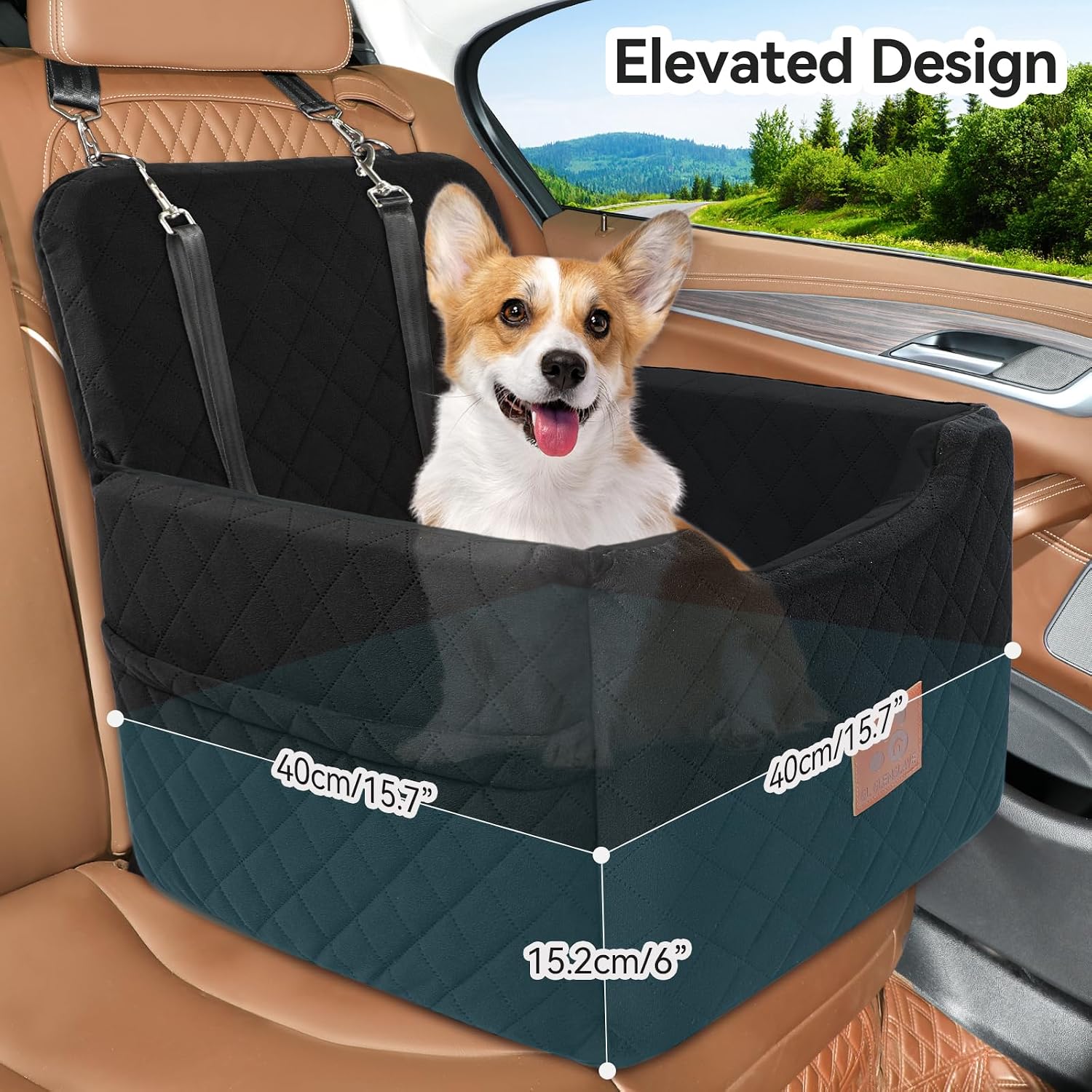 GL GLENSLAVE Dog Car Seat for Small/Medium Dogs Under 35lbs,Memory Foam Dog Booster Seats,Detachable and Washable Traval Pet Car Seat,Dogs Bed with 2 Safety Belts(Balck)