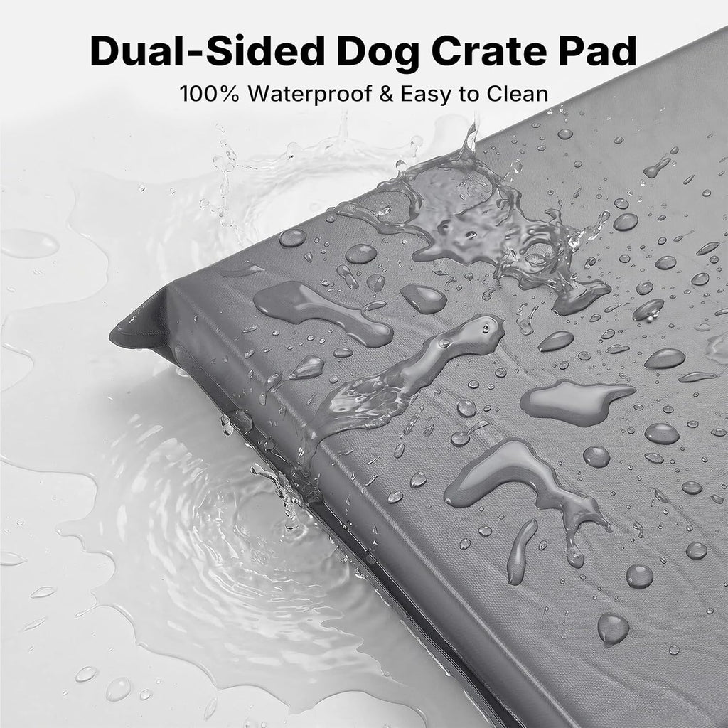 Veehoo Dog Crate Pad, Double-Sided Waterproof Crate Mat Bed, Outdoor Kennel Mat Pet Sleeping for Medium Large Dogs, Clooling, Waterproof, Wipeable, Anti-Slip, Kennel Pads 30 x 22 Inch, Gray