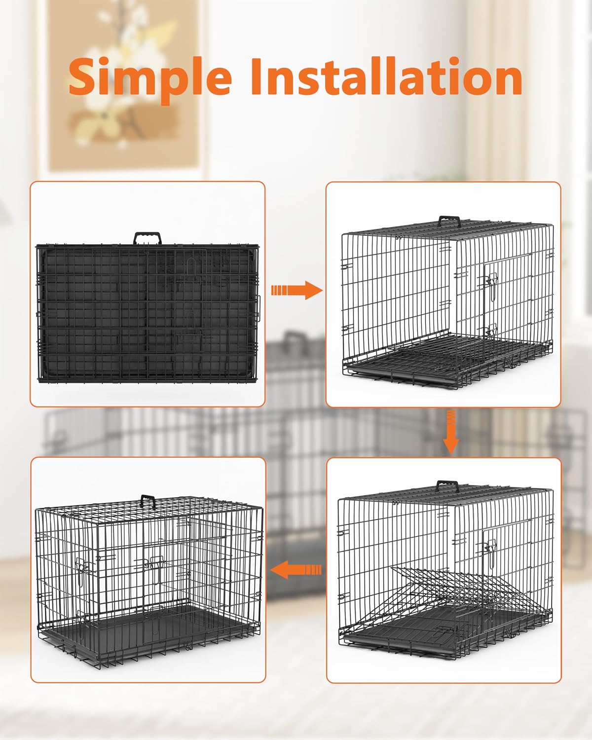 Piskyet 24 Inch Double Door Small Dog Crate with Divider Panel and Leak- Proof Pan Tray, Folding Metal Wire Pet Kennel for Indoor,Antigue Color
