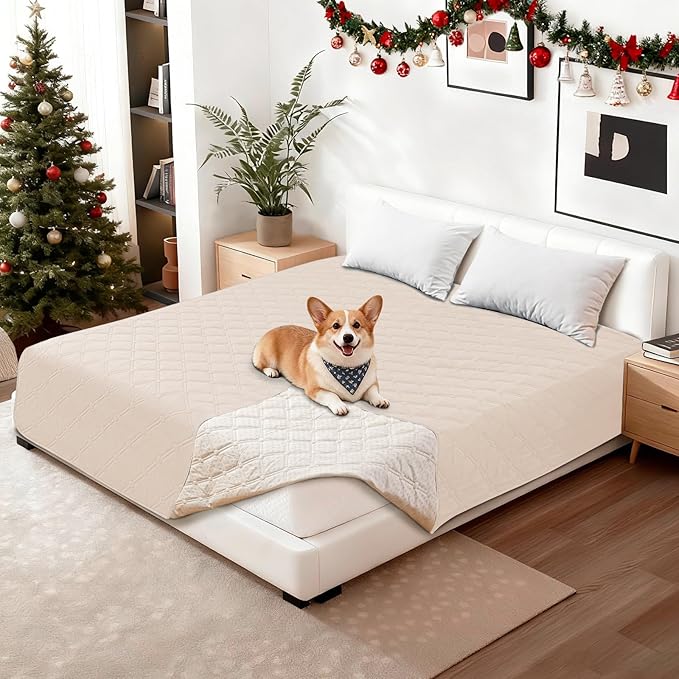 Waterproof Dog Bed Cover, Non-Slip Dog Blanket for Couch, Couch Covers for Dogs Washable, Pet Blanket for Furniture, Pet Bed Mat for Sofa, Car, Pet Supplies (68x82 Inch, Beige)