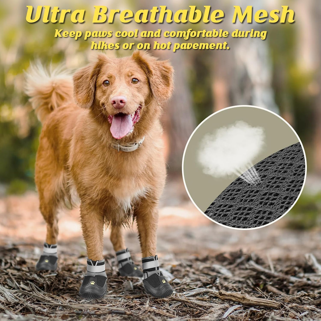 Dog Shoes for Large Medium Dogs, Dog Boots for Hot Pavement Size6 | Breathable Paw Protectors for Summer Walking Hiking Winter Snow Outdoor, No Slip Reflective Booties for Hardwood Floor