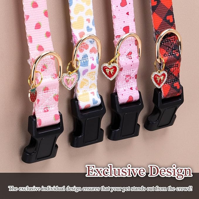Love Pattern Dog Collar with Buckle Adjustable Safety Nylon Collars for Small Medium Large Dogs, Cute Stylish Girl Boy Christmas Dog Collar(White Heart,L)