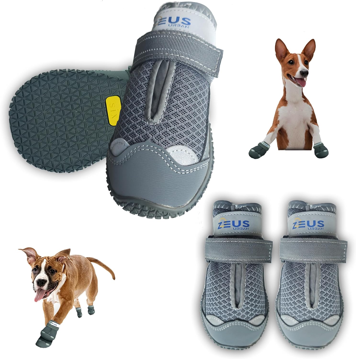 Dog Boots – Breathable Paw Protectors, Anti-Slip Sole (4 Pack, Size 3, Army Grey), for Medium Dogs | Hiking, Hot Pavement & Winter Snow | Adjustable Straps with Reflective Safety Design