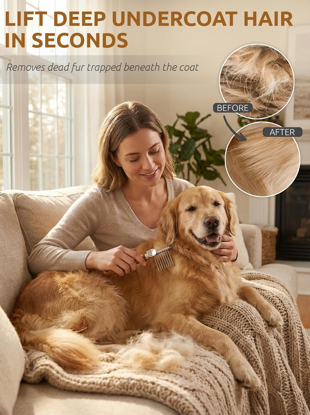 TAKAVU Dematting Comb for Dogs & Cats, 9-Blade Undercoat Rake | Removes Mats, Tangles & Knots from Long Hair, Deshedding Undercoat Tool for Doodles, Poodles & Double-Coated Breeds