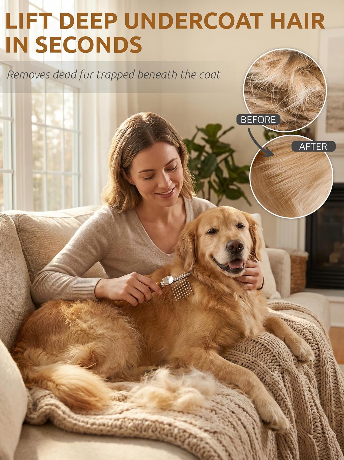TAKAVU Dematting Comb for Dogs & Cats, 9-Blade Undercoat Rake | Removes Mats, Tangles & Knots from Long Hair, Deshedding Undercoat Tool for Doodles, Poodles & Double-Coated Breeds