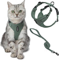 Voyager Escape-Proof Step-in Lock Cat Harness & 5ft Neoprene-Handle Leash Set All-Weather Mesh with Reflective Stitching for Small to Large Cats by Best Pet Supplies, Moss Green (327), M