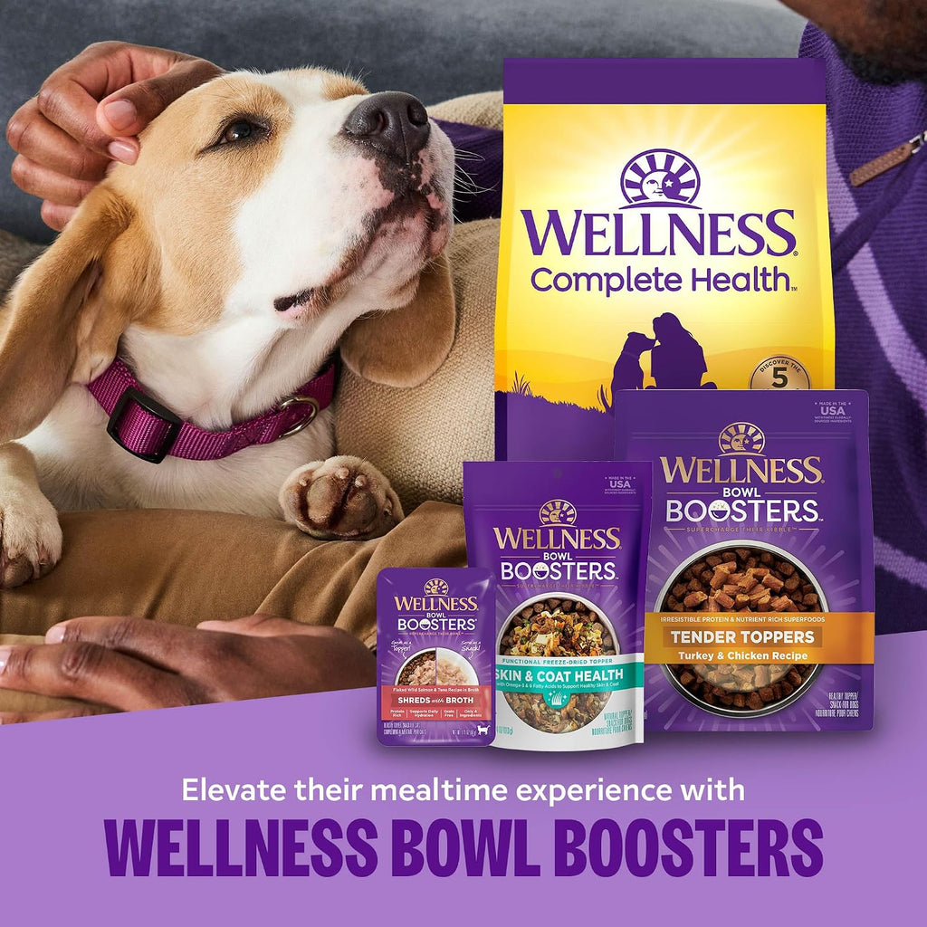 Wellness Bowl Boosters Simply Shreds Wet Dog Food Topper for Small, Medium, and Large Breeds, Grain Free, Natural, Beef and Carrots Recipe, 2.8 oz, Pack of 12 Pouches
