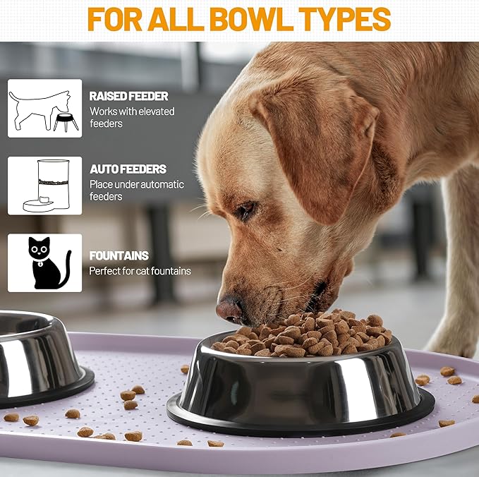 Hubulk 100% Waterproof Silicone Pet Feeding Mat with Raised Edge for Food and Water, Dog Bowl Mats, Cat Bowls Placemat with High Lip Protects Floor for Cats and Dogs (Dove, 32" L x 24" W)