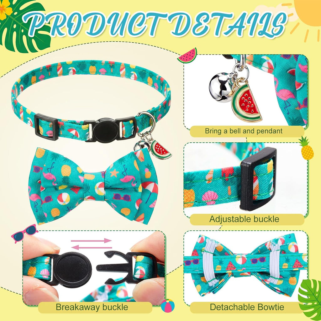 Hsei 6 Pcs Summer Hawaii Cat Collars Bulk with Bow Tie Bell Kitten Adjustable Breakaway Bowtie Collar for Boy Girl Cats Small Dog Pet Party Tropical Luna Aloha Party Favors Decoration