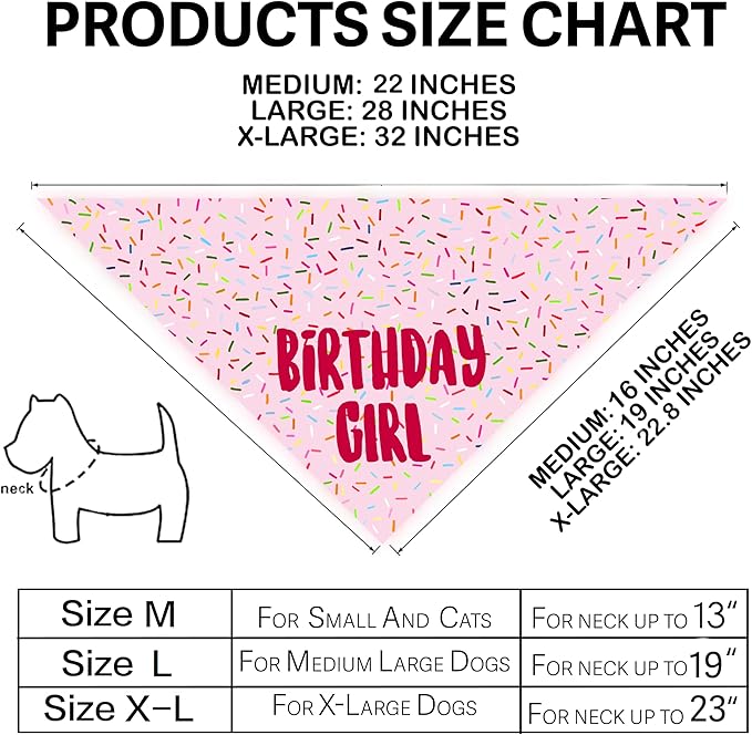 Birthday Girl Dog Bandanas 1 Pack, Pink Dog Scarfs for Girl, HBD Pet Scarves for Birthday Party Decoration for Large and Extra Large Dogs (Pink, X-Large)