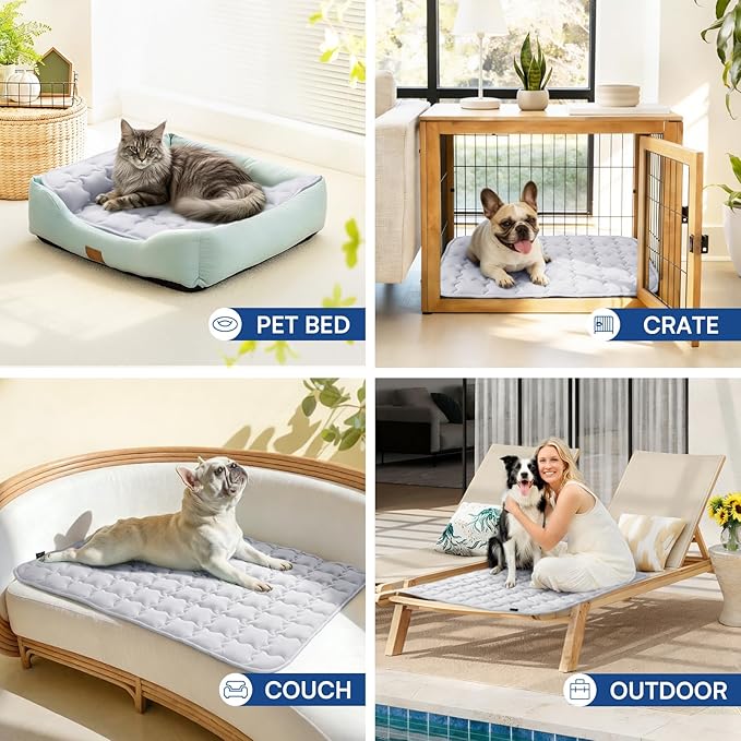 Luciphia Premium Dog Cooling Mat Non-Slip Q-MAX>0.5 Self-Cooling Pad for Large Pet Indoor Portable Kennel Puppy Bed for Couch Summer Crate Pad for Dog Washable Light Grey 40x60 inches