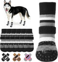 Anti Slip Dog Socks to Prevent Licking Paws and Slipping, Extra-Thick Grip Pet Boots & Paw Protectors, Winter Warm Puppy Shoes Booties for Hardwood Floors Small Medium Large Senior Dogs, L