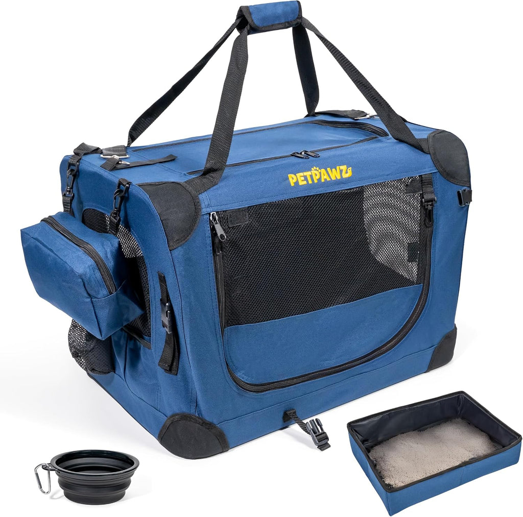 Soft Pet Carrier & Dog Carrier with Travel Litter Box & Collapsible Bowl 24x17x17 – Large Cat Carrier & Small Dog Crate for Car, Vet Visits, Home & Traveling