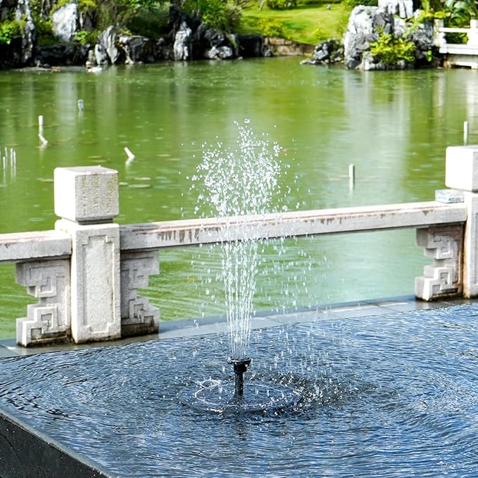 Solar Fountain, 1.5W Solar Bird Bath Fountains Pump Floating Solar Powered Water Fountain with 6 Nozzles and Fixer, Solar Fountain for Bird Bath, Outdoors, Garden, Pond, Pool