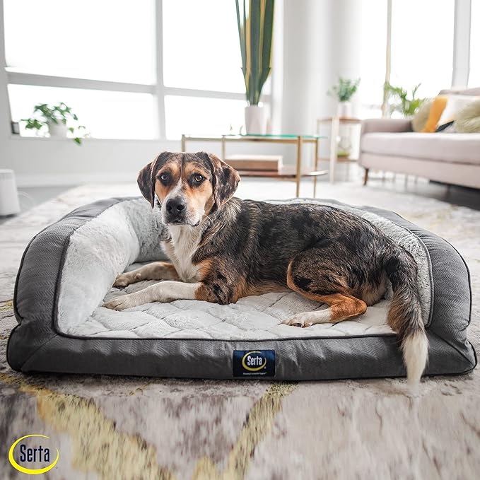 Serta Orthopedic Quilted Couch Dog Bed for Pets – Slate Gray (Small)